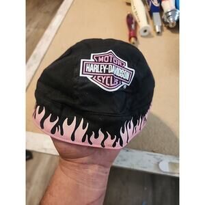 Vintage Harley Davidson Black and Pink Canvas Women's Doo Rag, Skullcap